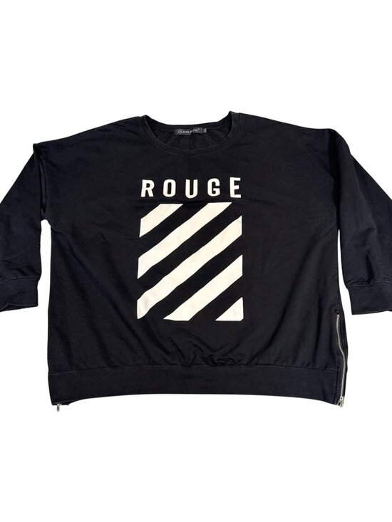 Glass Rose Tops - Glass Rose "Rouge" Black & White Graphic Short Sweatshirt 3XL Casual Comfort